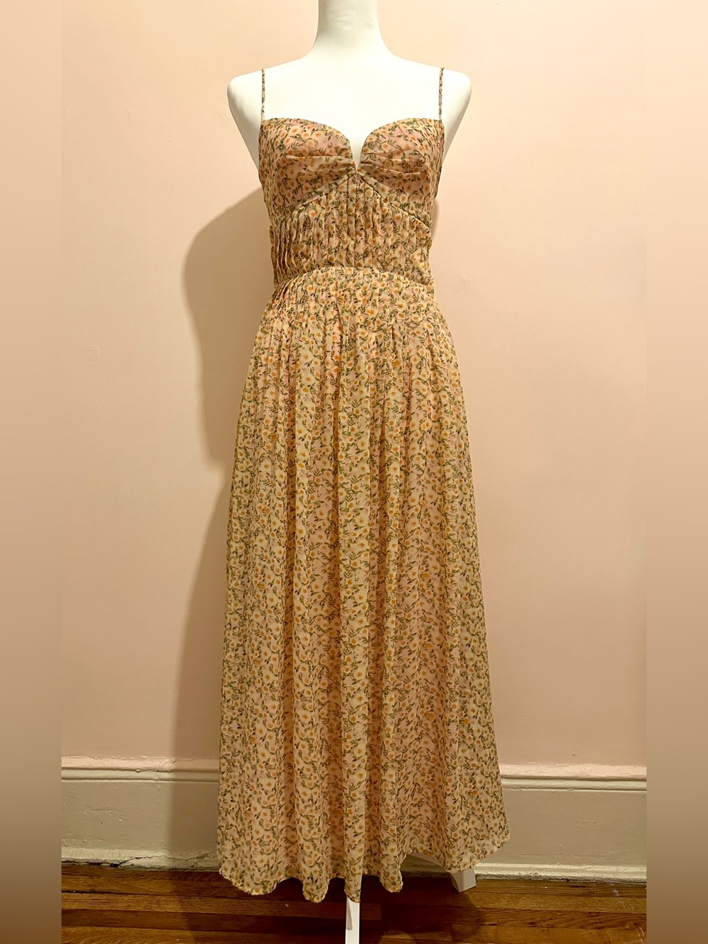ASTR The Label Yellow Pink Floral Sweetheart Midi Dress | NWT | XS